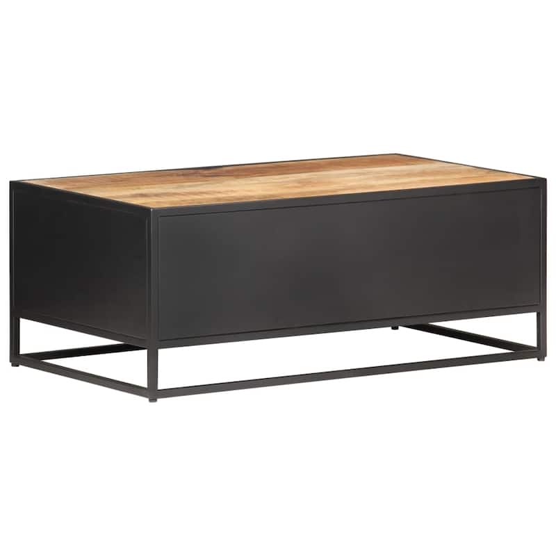 vidaXL Coffee Table 35.4"x19.7"x13.8" Rough Mango Wood and Natural Cane
