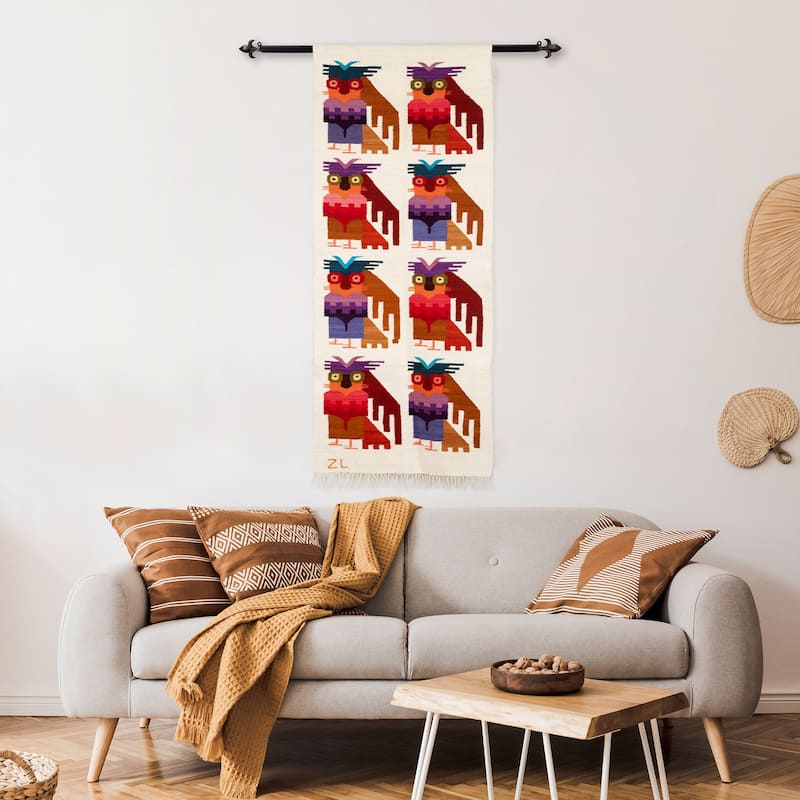 Novica Handmade Andean Owls Wool Blend Tapestry