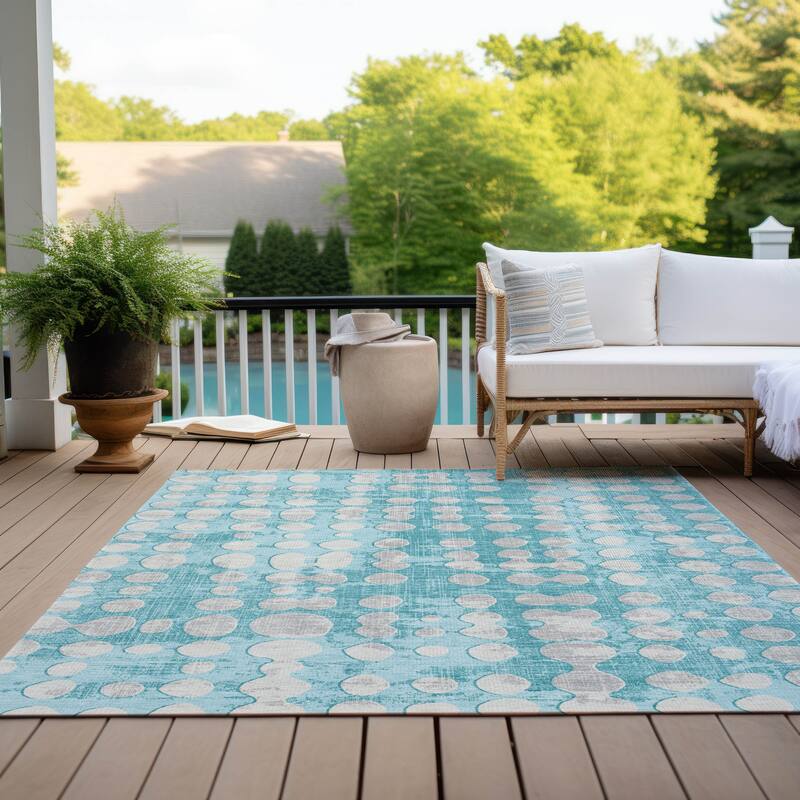 Machine Washable Indoor/ Outdoor Chantille Dots Abstract Rug
