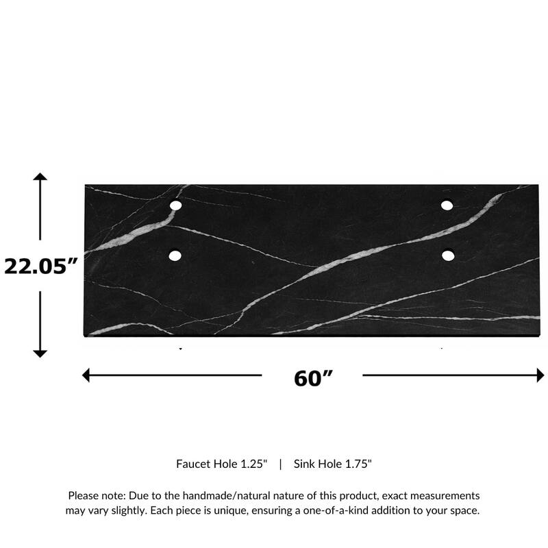 Thin Modern White and Black Solid Surface Vanity Countertop - Sizes 24", 30", 36", 48", 60", 72", 84" - 60" x 22" Marble Black
