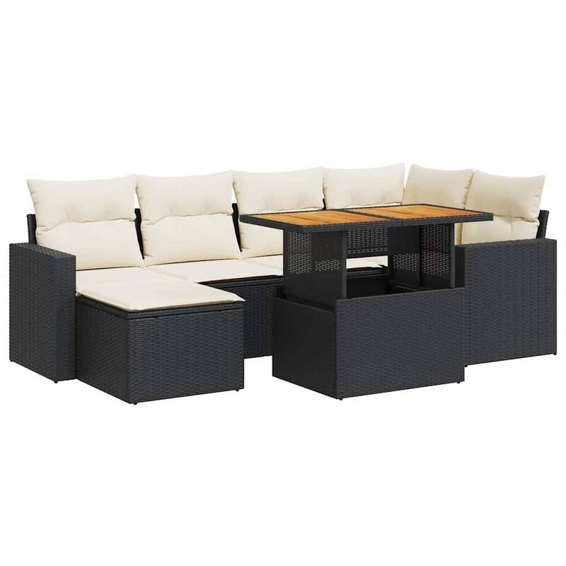 vidaXL Patio Sofa Set with Cushions Table and Footstool 7 Piece Poly Rattan - 21.7 x 39.4 x 28.7