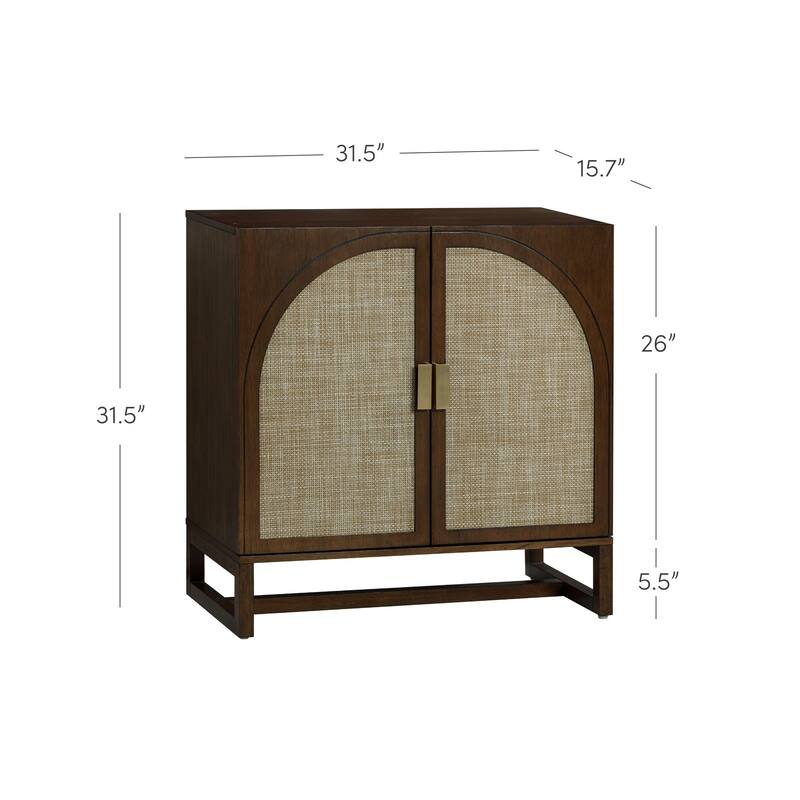 Paxton Boho Wood Storage Cabinet with Doors, Small Storage Cabinet or TV Stand with Rattan Door Details