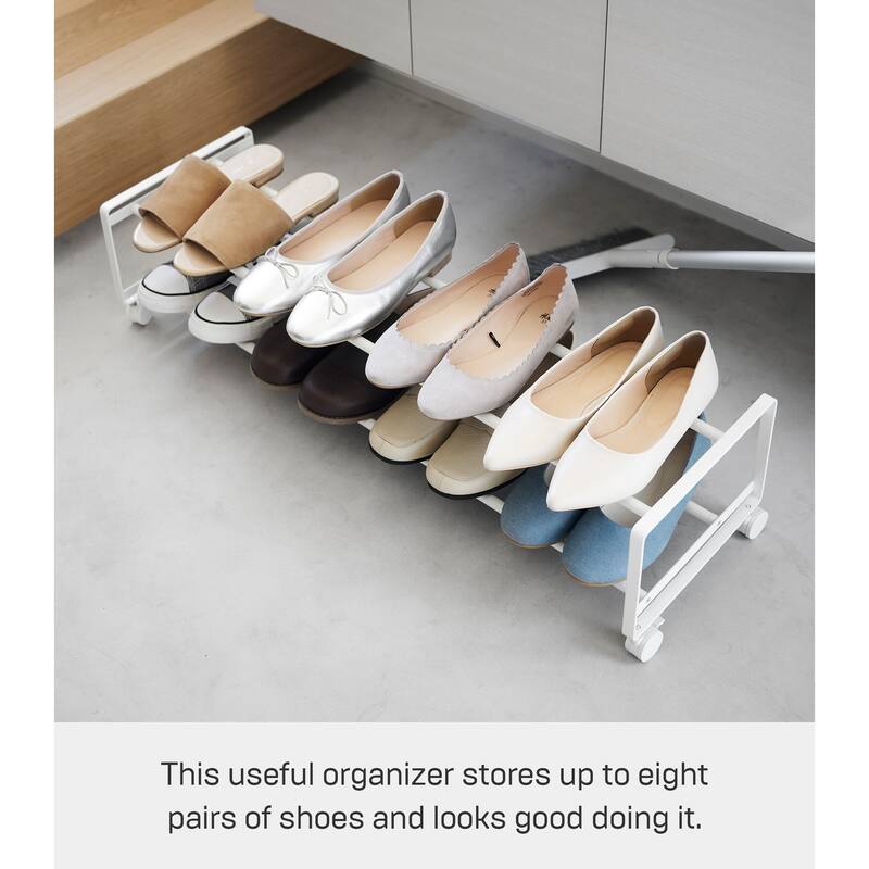 Yamazaki Home Two-Tier Rolling Shoe Rack, Steel - L 10.83 x W 32.87 x H 8.15 inches