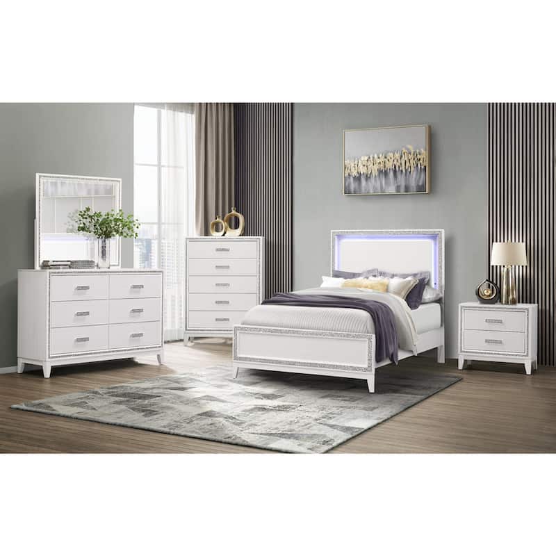 26" White Wooden Bedside Table Nightstand with 2 Drawers and Faux Crystal Knobs for Bedroom or Living Room