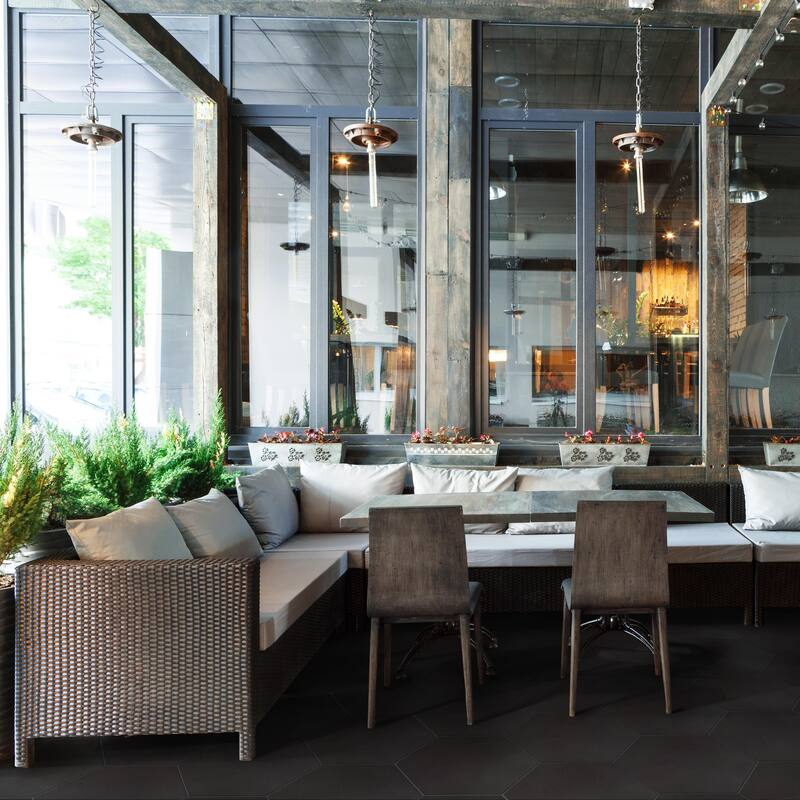 Merola Tile Textile Basic Grand Hex Black 19" x 22" Porcelain Floor and Wall Tile