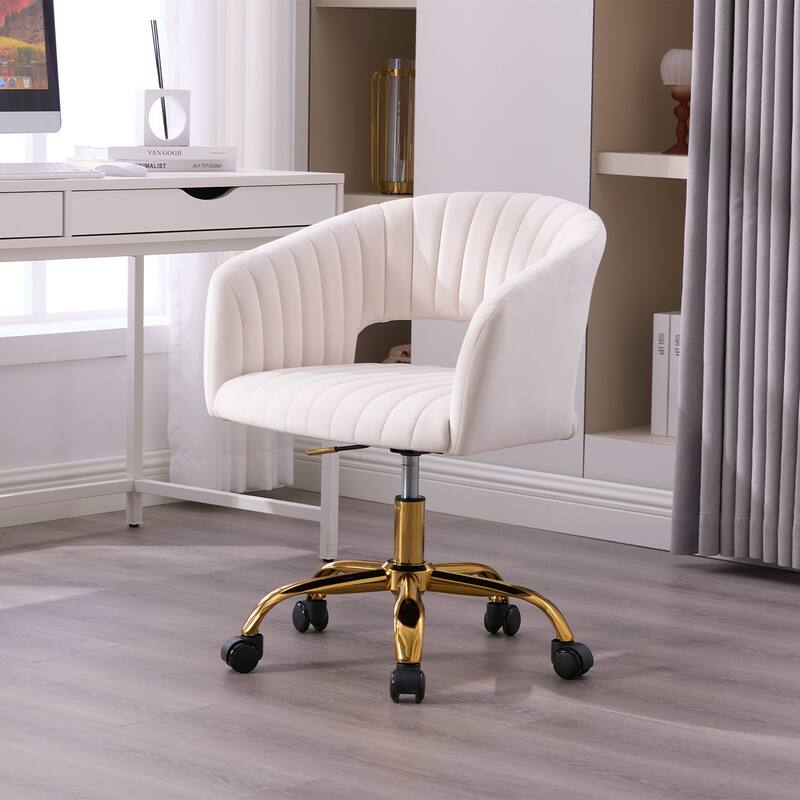 HOMEFUN Velvet Upholstered Swivel Adjustable Height Home Office Chair With Wheels - Beige