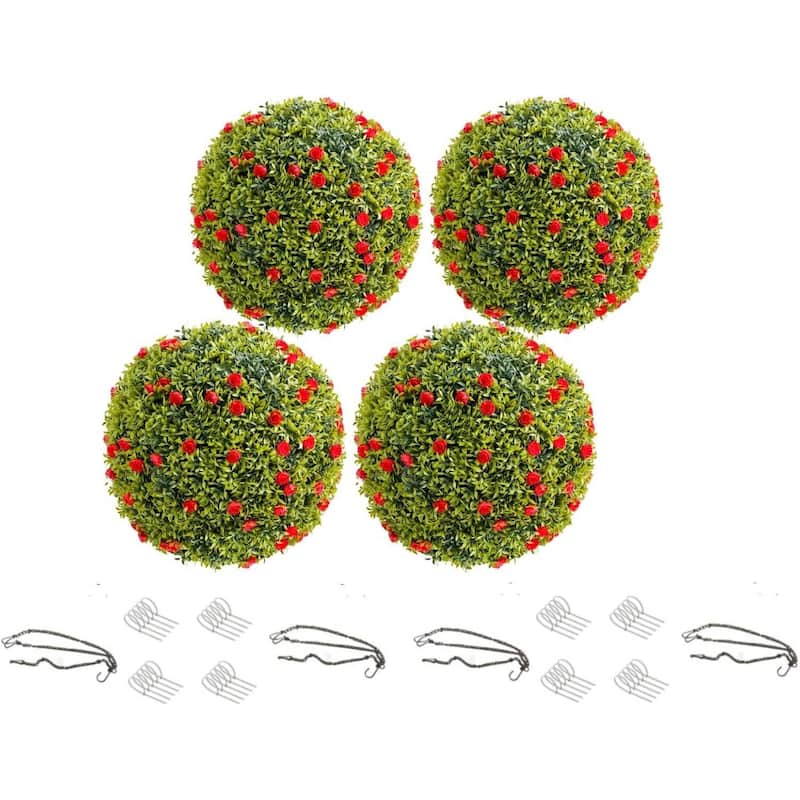 4 Pack 12.5" Artificial Flowers Topiary Balls for Home Decor, Wedding - 12.6 inch - Red