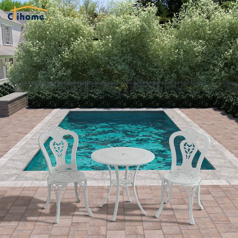 Clihome 3-Piece Cast Aluminum Bistro Table Set with Umbrella Hole