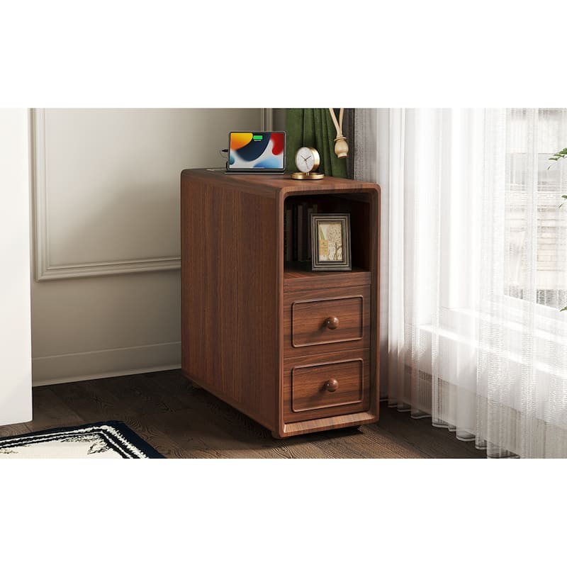 Roomfitters 47" Tall End Table, Corner Shelf Nightstand with Wooden Legs for Bedroom, Walnut
