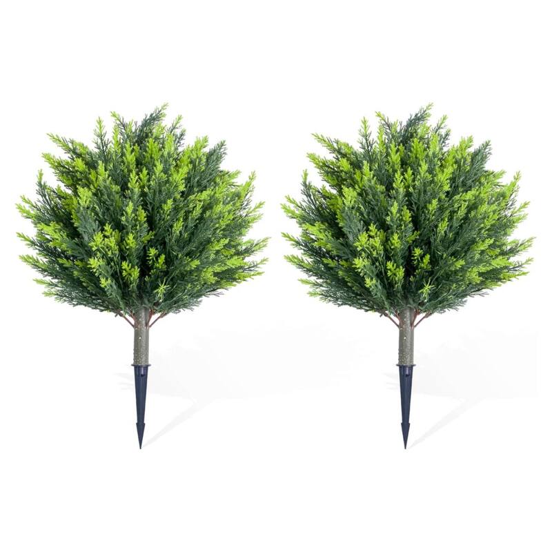 25.6 Inch Artificial Cedar Topiary Ball Tree with Spike for Home Decor - 2 pcs