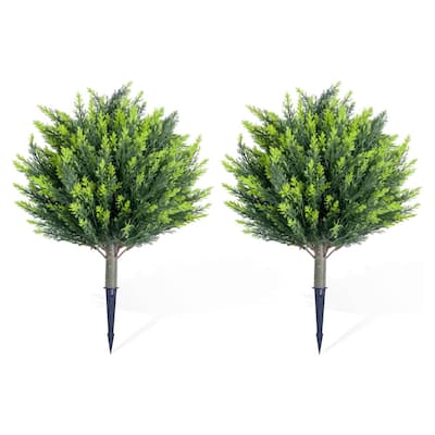 25.6 Inch Artificial Cedar Topiary Ball Tree with Spike for Home Decor
