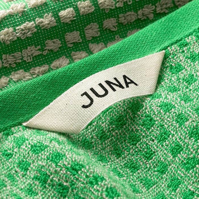 JUNA Check Towels, Green/Sand
