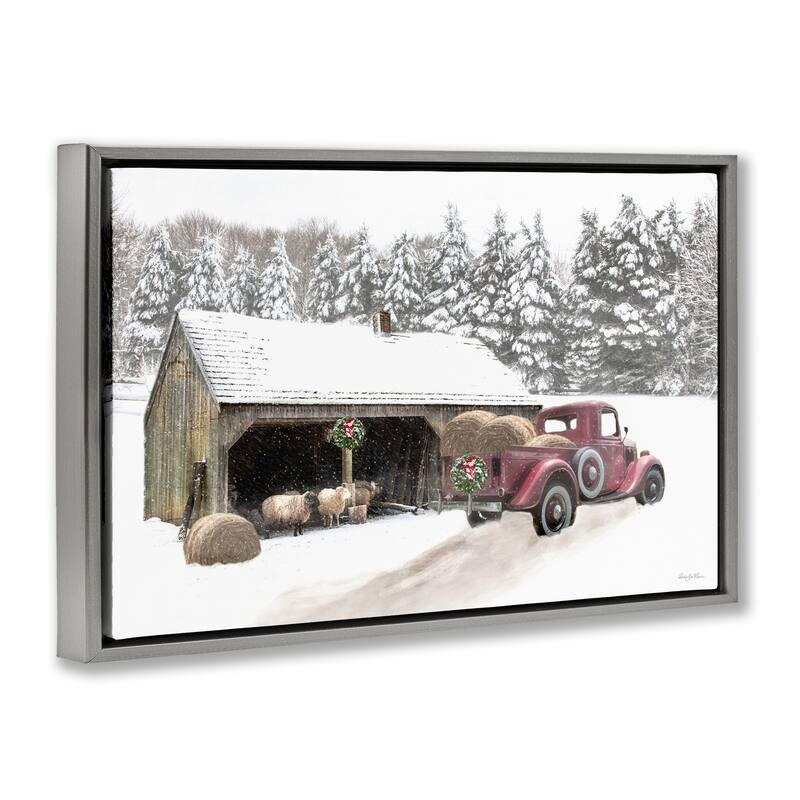Stupell Snowy Winter Farm Sheep Framed Floater Canvas Wall Art Design By Robin-Lee Viera