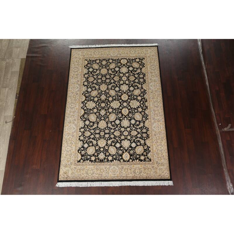 Wool/ Silk Floral Oriental Tabriz Vegetable Dye Area Rug Hand-knotted - 6'1" x 9'1"