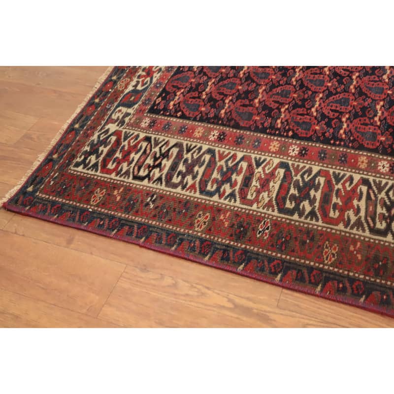 Hand Knotted Oriental 100% Wool Carpet Traditional All-Over Navy Blue & Blues Bidjar Area Rug - 6' 2'' X 3' 3''