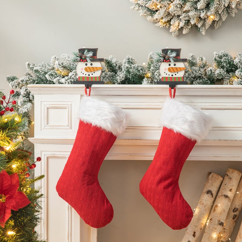 Glitzhome 24"L Knitted Christmas Stocking With Pom Pom Ball