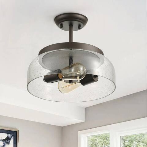Vintage Farmhouse 2-Light Bubble Glass Semi Flush Mount Ceiling Lamp