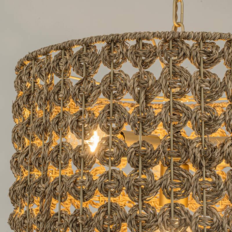 Koyo 4-Light Rattan Drum Pendant, Coastal Boho - Handwoven