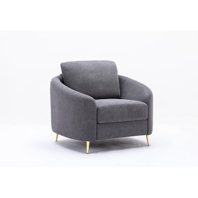 Gray Modern 39" Linen Upholstered Accent Chair with Metal Legs and Wide Cushion for Living Room