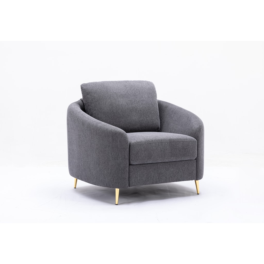 Gray Modern 39" Linen Upholstered Accent Chair with Metal Legs and Wide Cushion for Living Room
