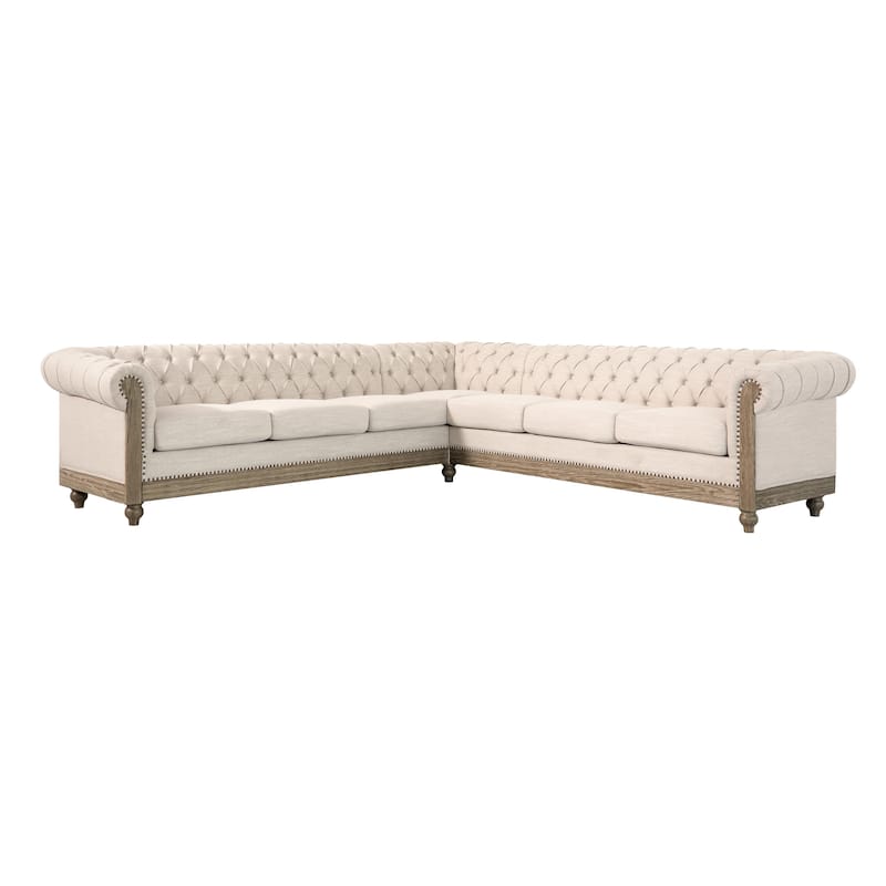 L-Shaped Sectional Sofa with Nailhead Trim & Wooden Legs, Comfy Tufted Upholstered Sofa, Large 6-Seater Sofa for Living Room