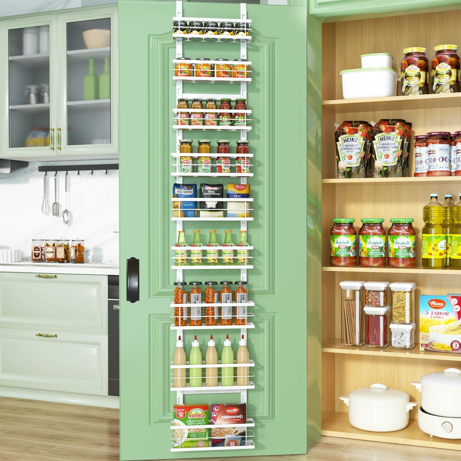 Over the Door Pantry Organizer 9-Tier Adjustable Basket, Hanging