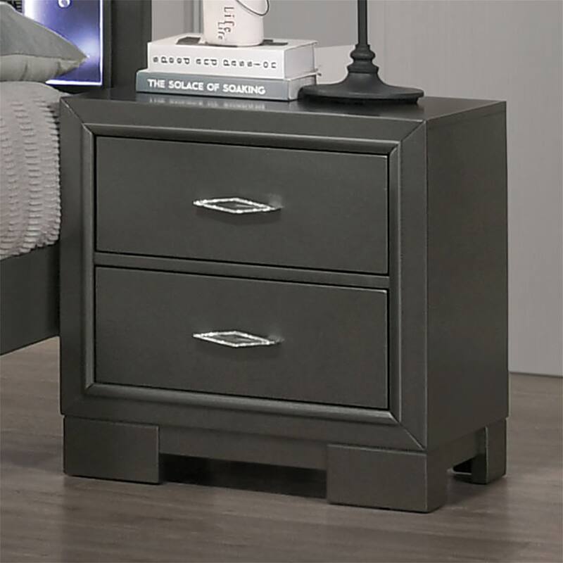 Metallic Gray Solid Wood Acrylic Hardware Nightstand Bedroom - Metallic Grey