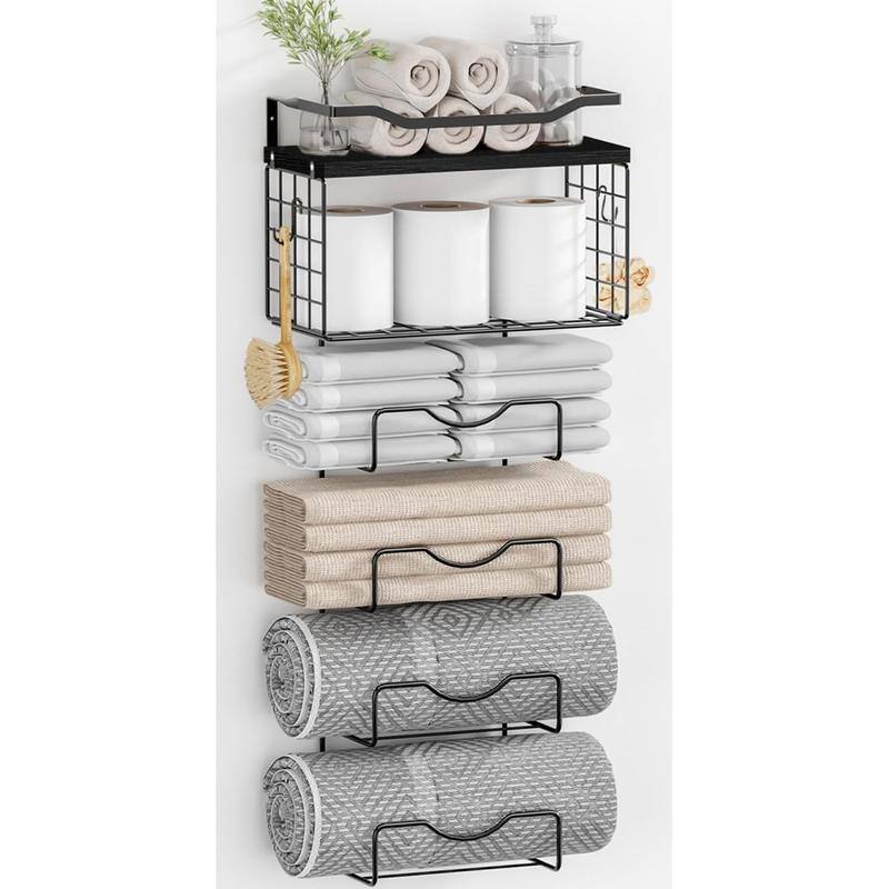 Towel Racks for Bathroom - 5.5"D x 8"W x 22"H - Black Plank