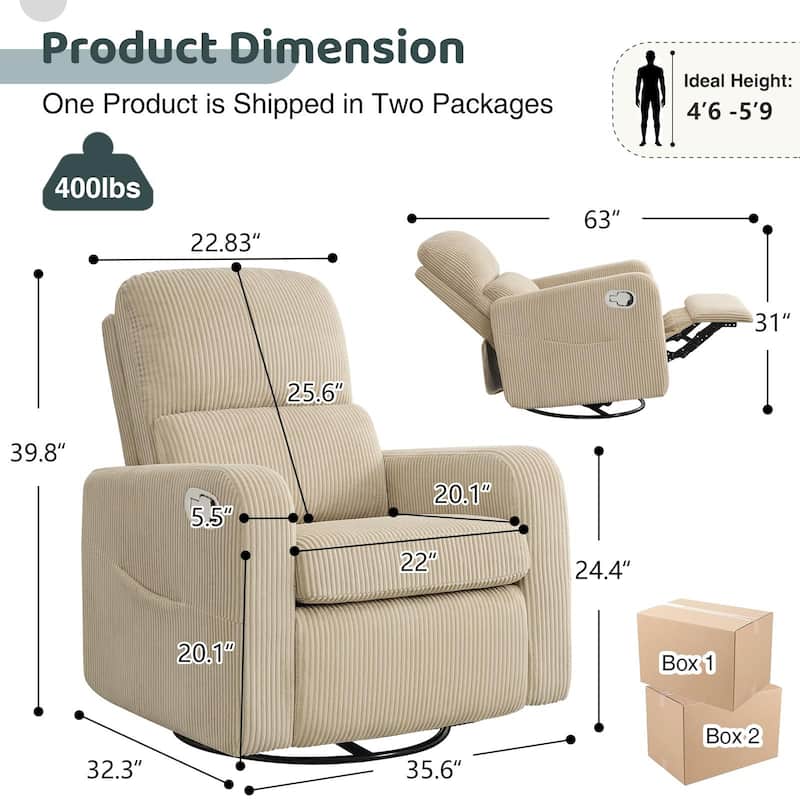 Swivel Manual Recliner Chair Teddy Fabric Nursery Glider Rocking Recliner Set of 2