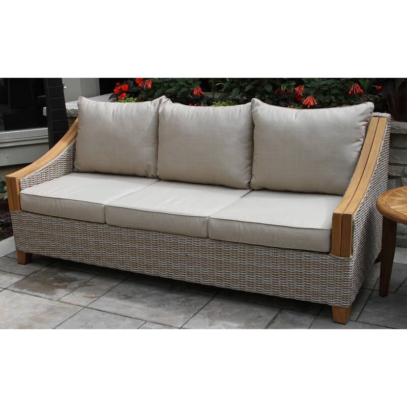 Samera Ash Wicker And Teak 4-Piece Sofa Set With Sunbrella Fabrics