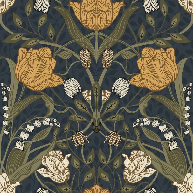 A-Street Prints Filippa Navy Tulip Wallpaper
