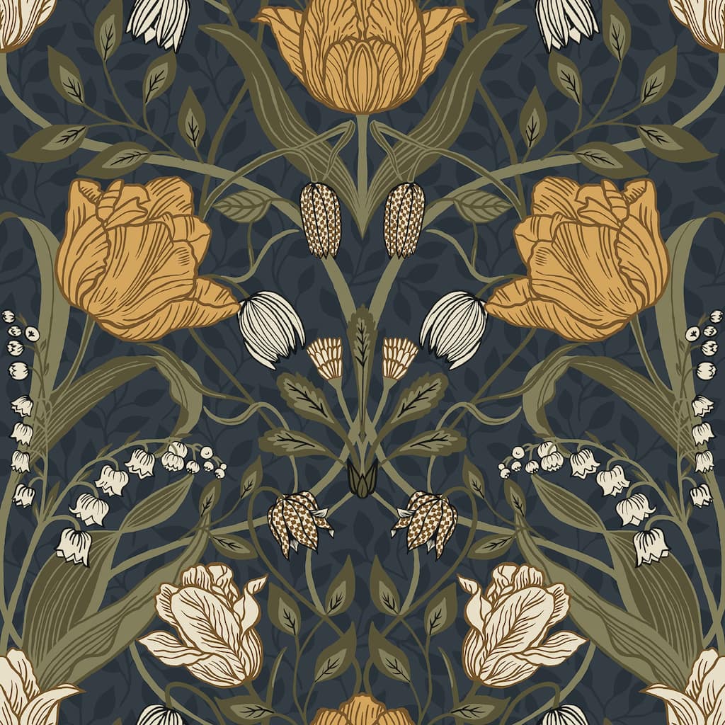 A-Street Prints Filippa Navy Tulip Wallpaper