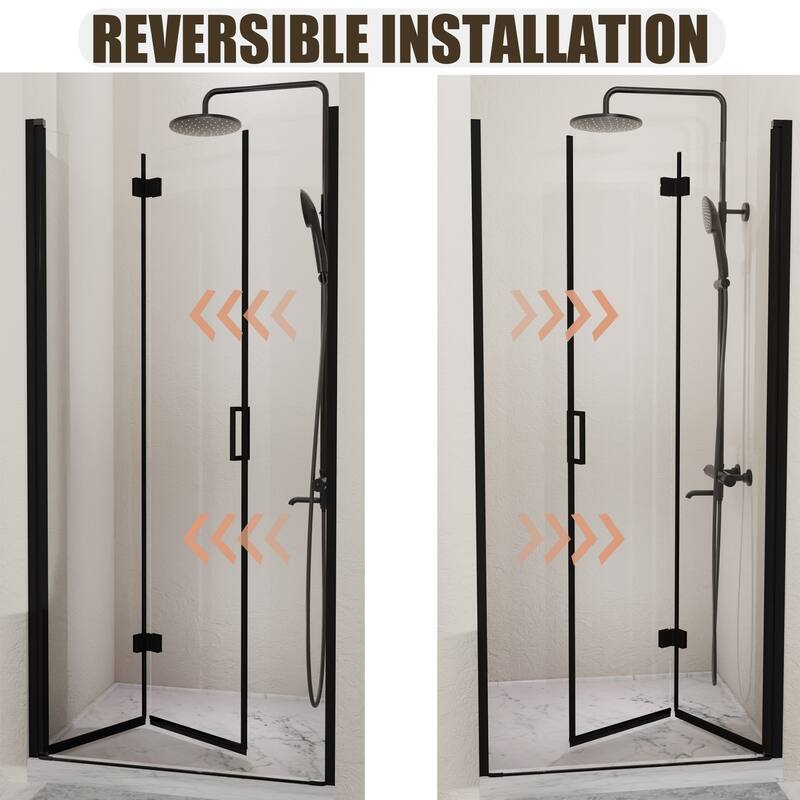 GDFStudio - Marlowe Space-Saving Folding Pivot Shower Door with Tempered Glass and Flexible Installation