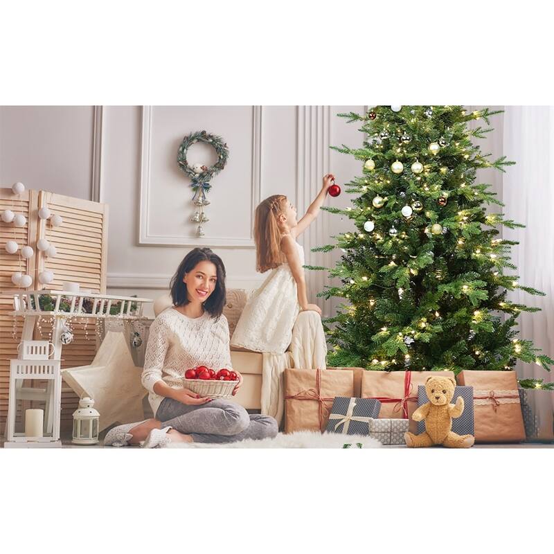 4FT Green PVC+PE Christmas Tree with 150 Warm White UL Lights - 919 Tips, Hinged Branch Design,Realistic Needles,Metal Stand