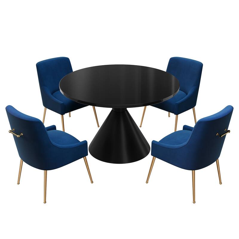 48" Light Luxury Black High Gloss Large Countertop Dining Table with Velvet Dining Chair Set - Navy