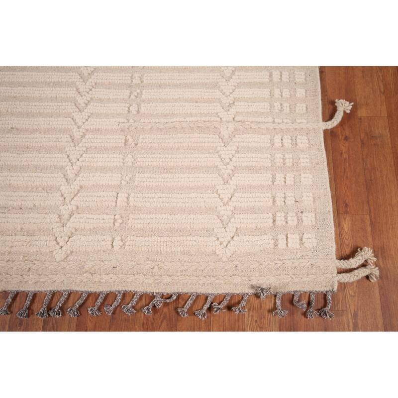 Earth Tone Moroccan Area Rug Handmade Oriental Wool Carpet - 7'11" x 10'4"
