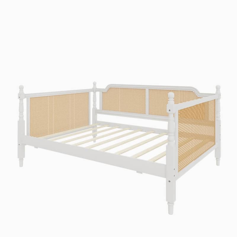 Vintage Rattan Wooden Daybed with Trundle