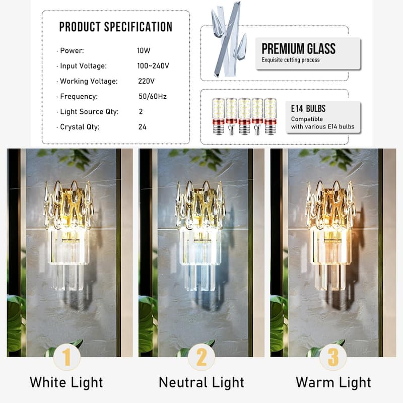 Wall Sconces Lamp Wall Mounted Lighting Crystal Light Fixtures with Three Lights Colors