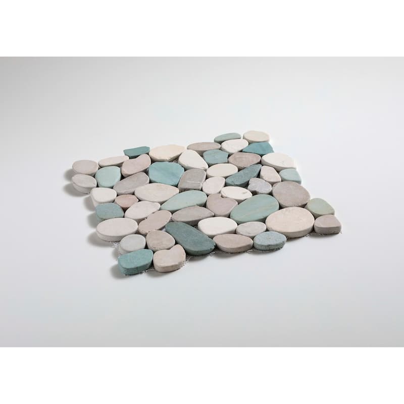 Cruz Bay Studio XS3PGWT Sliced Pebble - 11" x 11" Pebble and Rock - Green / Tan / White Natural