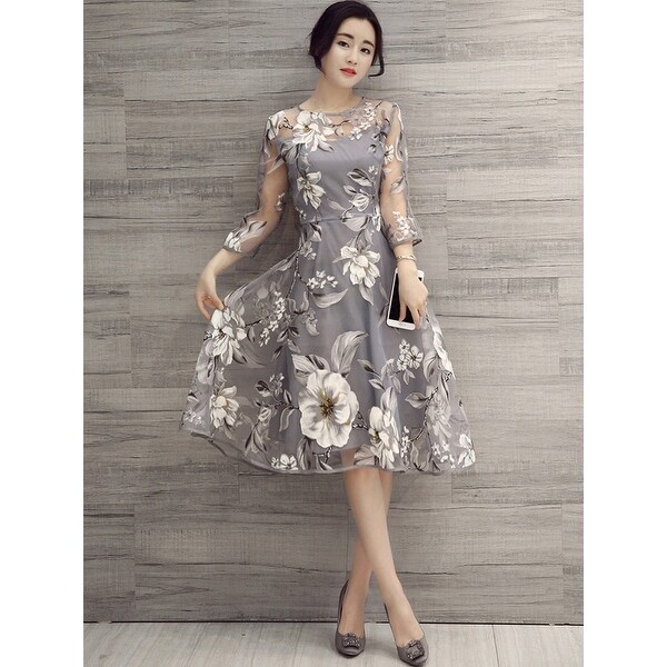 three quarter sleeve a line dress