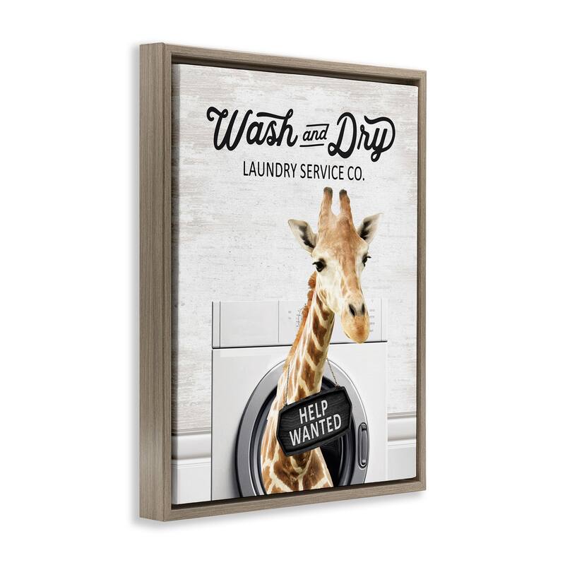 Stupell Wash & Dry Laundry Giraffe Framed Floater Canvas Wall Art Design By Lettered and Lined