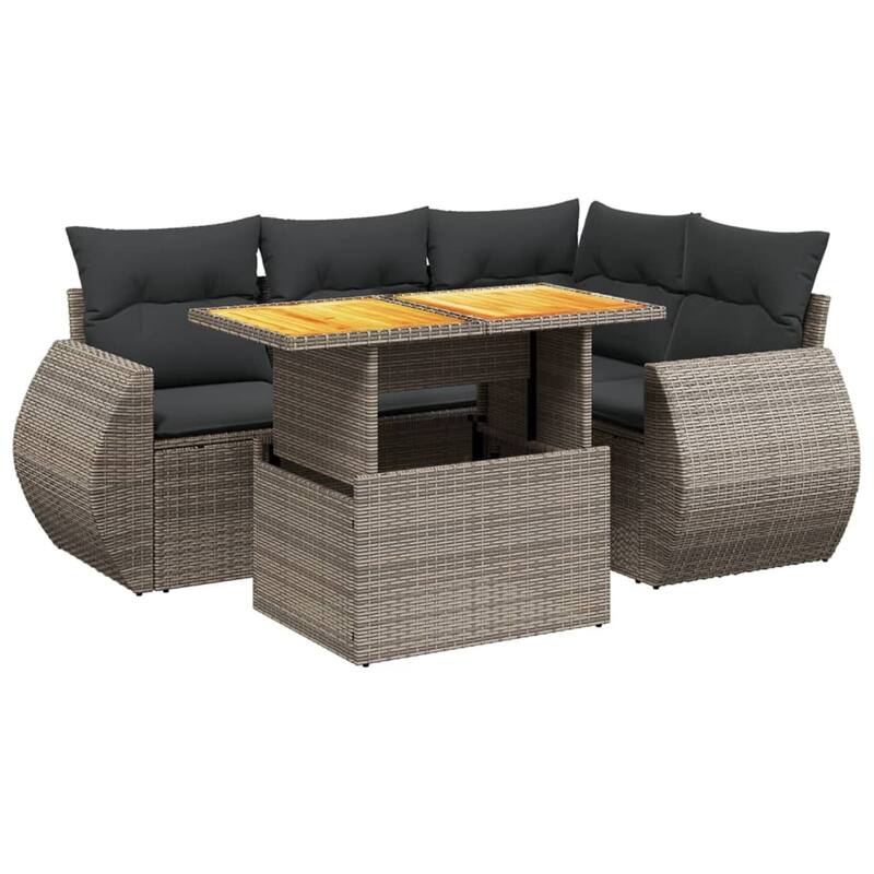 vidaXL Patio Sofa Set with Cushions Lounge Sofas and Table 5 Piece Poly Rattan - 21.7 x 39.4 x 28.7