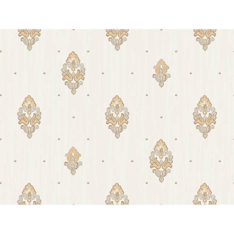 Galerie Wallcoverings Opulence Collection Italian Motif Vinyl on Non-woven Glitter/Shimmer Wallpaper Roll Double Width - 33-feet long  x 42-inches wide - Gold/Beige