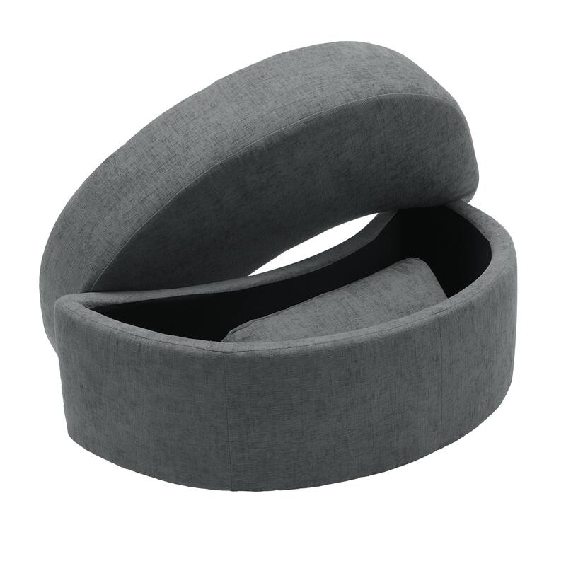 Chenille/Boucle Swivel Barrel Chair with Storage Ottoman