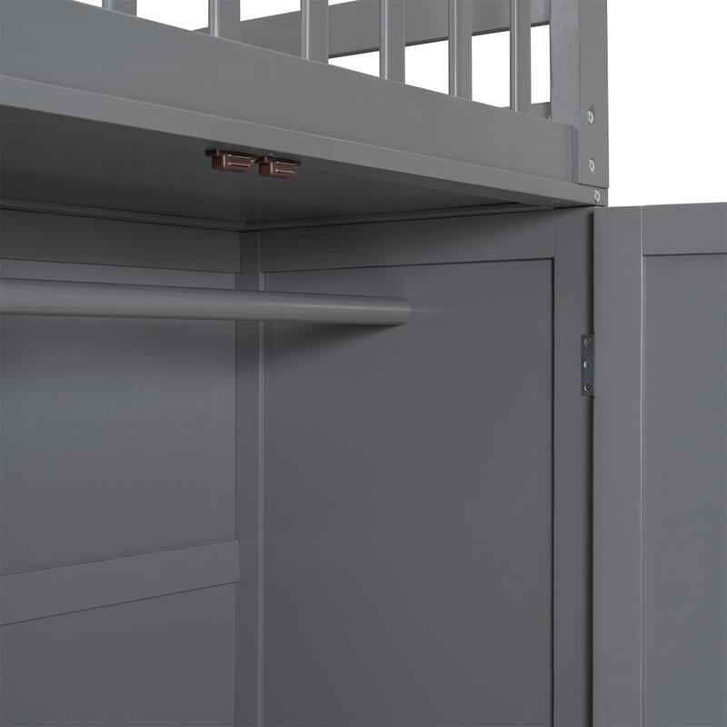 Merax Twin-Twin over Full L-Shaped Bunk Bed With 3 Drawers, Portable Desk and Wardrobe