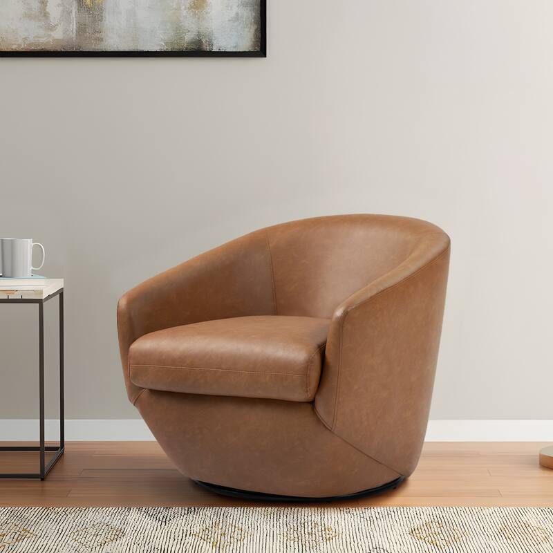 Vegan Leather Upholstered Swivel Barrel Accent Chair