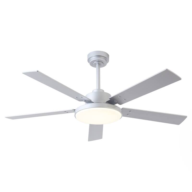 52" Modern Silver Reversible 5-Blade Dimmable Intergrated LED Ceiling Fan with Remote