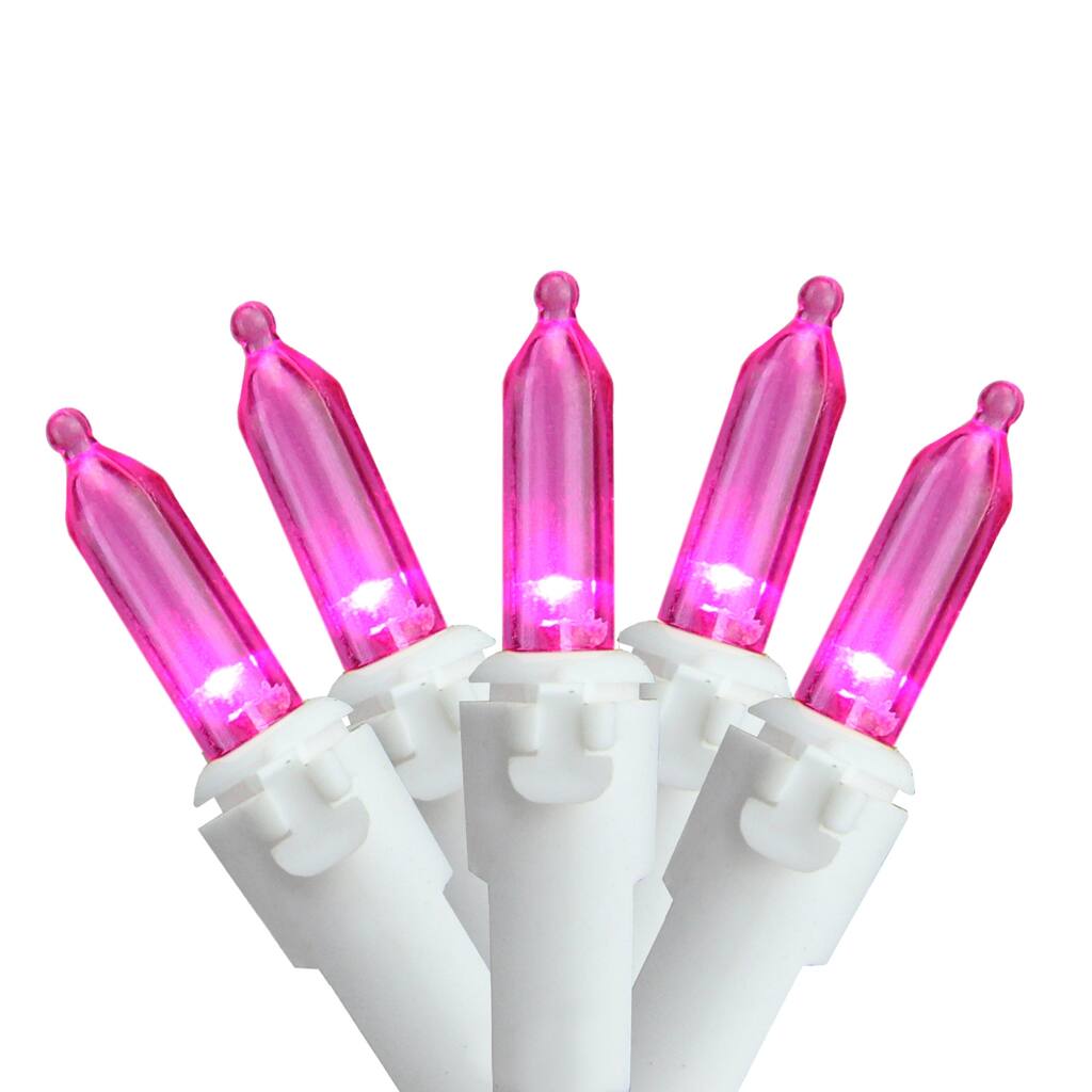 100 Pink LED Mini Christmas Lights - 33 ft White Wire - 33'