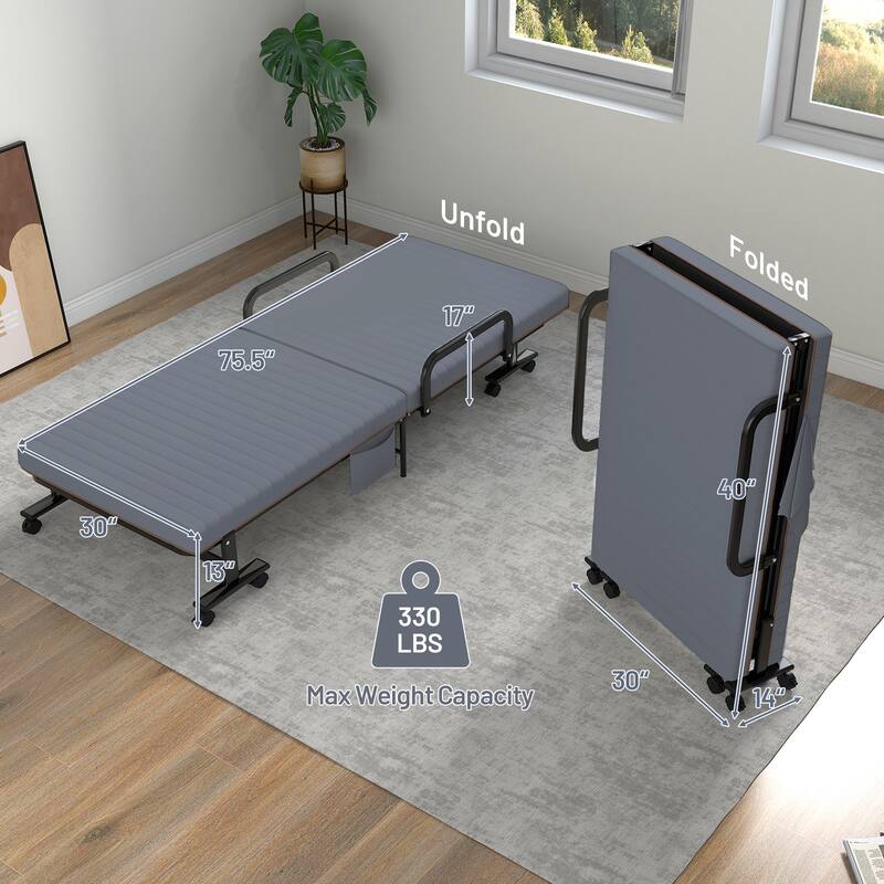 Adjustable Folding Guest Bed Frame with Mattress and Wheels