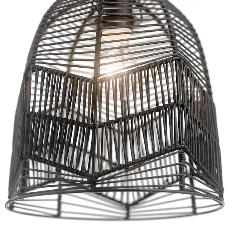Henrietta River of Goods Black Metal and Woven Rattan Hanging Pendant Light - 9.875" x 9.875" x 13/61"